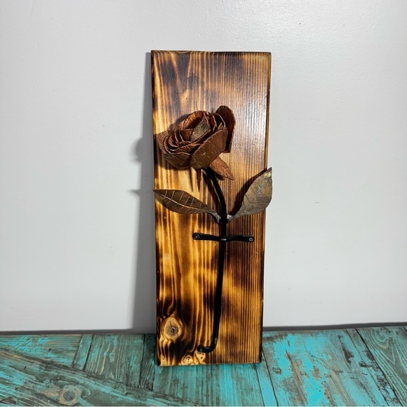 Iron Rose Metal Rose Iron Gift Forging Metal Art on Wood 6th Year Wedding Gift - Picture 2 of 13